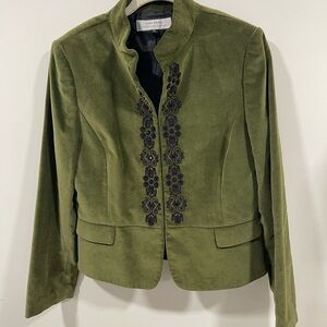 Tahari Olive Green Women's Blazer with Black Embroidery